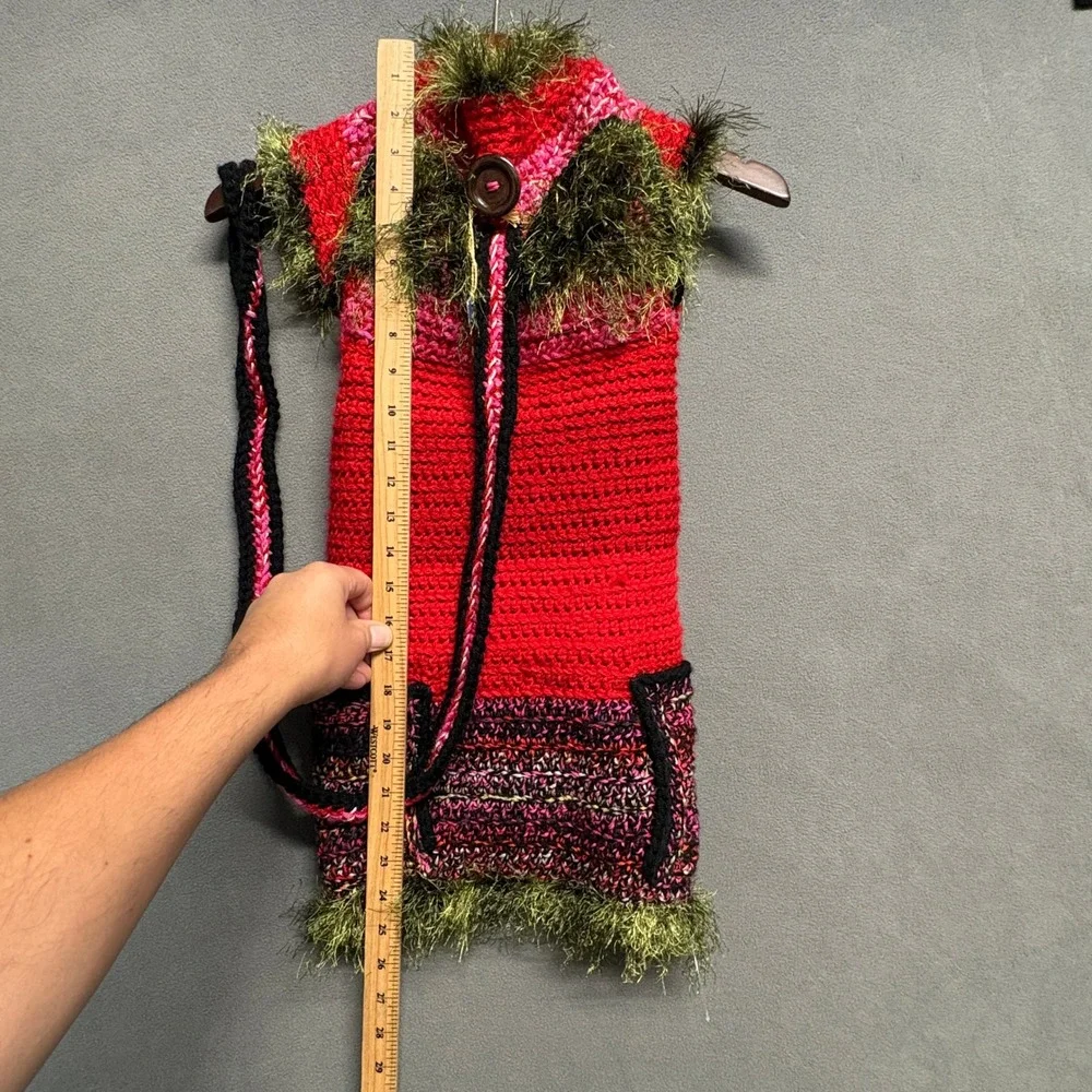 The Cottage Dog Crochet Sweater Large Red Pink Excellent Handmade Pet Vest